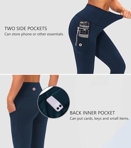 Image of THE GYM PEOPLE Thick High Waist Yoga Pants with Pockets, Tummy Control Workout Running Yoga Leggings for Women
