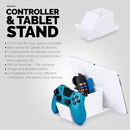 Image of Desk Organizer with Game Controller Holder, Tablet Stand for iPads /iPhones, TV Remote & Pen Storage, Reduce Desktop Clutter, Have All Your Side Table Items in One Space (White)