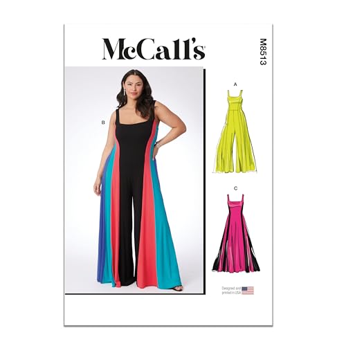 McCall's M8513W2 Women's Floor Length Knit Jumpsuits and Dress Sewing Pattern Packet, Design Code M8513, Sizes 20W-22W-24W-26W-28W
