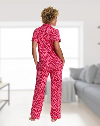 Image of bebe Womens 2 Piece Bridesmaid Pajamas Set Short Sleeve Button Down Shirt and Pants