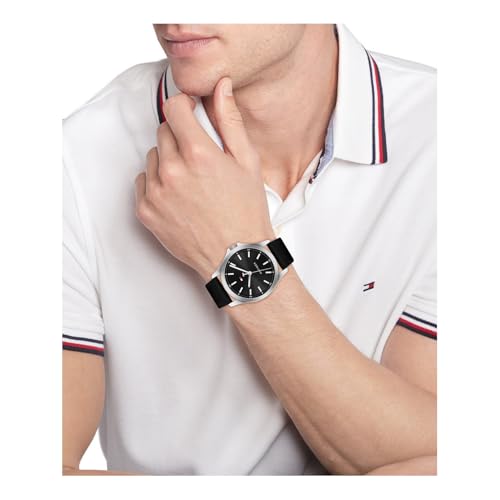 Image of Tommy Hilfiger Quartz Analog with Black Dial Black Leather Strap Watch for Men - TH1710668