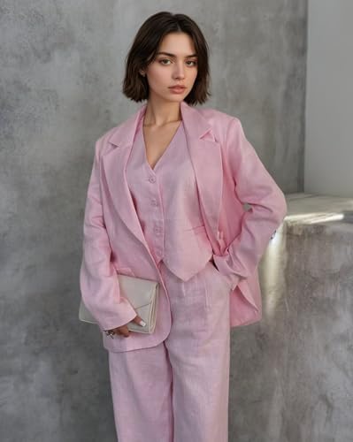 LEWIJO White Linen Suits for Women - Elegant 3-Piece Summer Casual Blazer Vest Pants Set in Size Small - Image 7