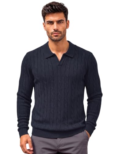 Image of TYSORT Men's Cotton Full Sleeve Collar Polo Sweater for Men, Cable Knitted Sweaters for Men