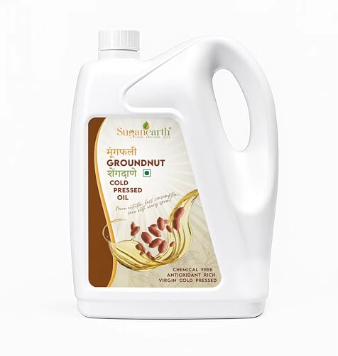 Image of Sugan Earth Cold Pressed Groundnut Oil 4500ml | 100% Natural & Unrefined Sing Tel, Penut Oil | 0 trans fat, Chemical free Pure Singdana Tel | Kolhu, Kacchi Ghani, Mara Chekku, Ganuga | Expeller Pressed Rich Flavor Cooking Oil | Single Filtered Edible Oil