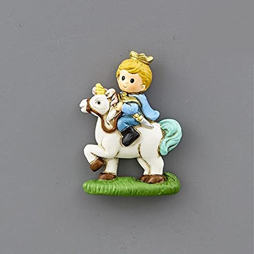 Ingrosso e Risparmio 12 Magneti con Principe Azzurro su Cavallo Bianco in Resina, bomboniere Piccolo Principe, segnaposto Battesimo, Compleanno Bimbo (con Confezione Verde)