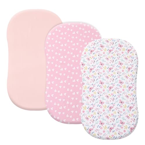 Image of PHF 3 Pack Soft Bassinet Sheets, Butterfly Breathable Comfy Cradle Sheets for Baby Girls, No Slip Universal Fit for Most Cradle and Bassinet Mattress, Butterfly