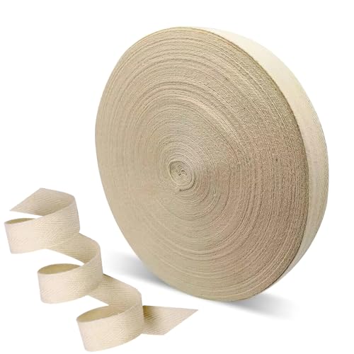 VEGCOO Ruban Coton 20mm, 30M Sangle à Chevrons en Lin-Coton Sergé pour Couture, Tricot, Loisirs Créatifs (Écru)