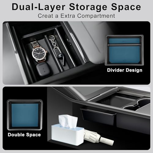 Image of Weize 2025 2026 Tesla Model Y Juniper All Weather Cargo Liner Floor Mats 9 PCS & Double Layer Center Console Organizer 4 PCS, Full Coverage Tesla Interior Accessories Kit(Not for Standard)