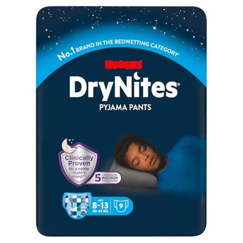 HUGGIES DryNites Lot de 27 pantalons de pyjama pour garçons de 8 à 13 ans (30 à 48 kg), jusqu'à 100% sans fuites