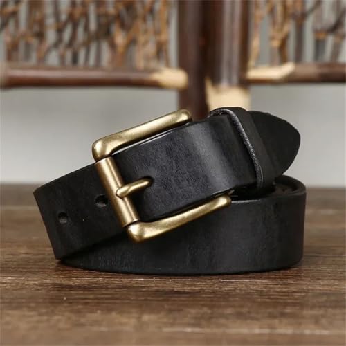 Luxury Men's Leather Belt 3.3cm, Genuine Cowhide Brass Buckle for Jeans and Casual Wear4