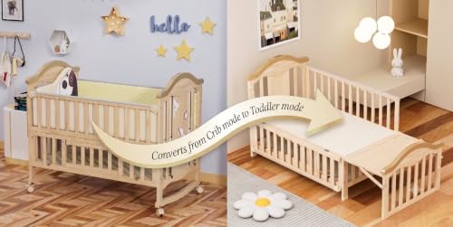 Image of BabyTeddy 16 in 1 Original Patented Baby Crib, Baby Cot, Toddler Bed,Cradle Rocker,Convertible Desk,Kid's Sofa Mode Mosquito Net,Soft Mattress Diaper Changing Station