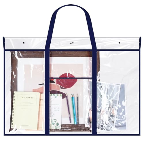 Image of Windyun 1 Pack Large Poster Storage Bag 48 inch x 36 inch Bulletin Board Holder Art Portfolio Case PVC Art Portfolio Container Storage Box with Pocket for Classroom Teacher Organization (Blue)