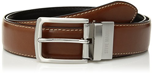 Listado de Cinturones Caballero al mejor precio. 42 Steve Madden - Cinturón de piel para hombre, Coñac/Negro (borde de plumas), 34