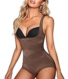 REYEOGO Shapewear Bodysuit for Women Tummy Control Butt Lifter Panty Hi-Waist Trainer Stomach Body Shaper Slimming Girdles(Chocolate Brown, 2X-Large)