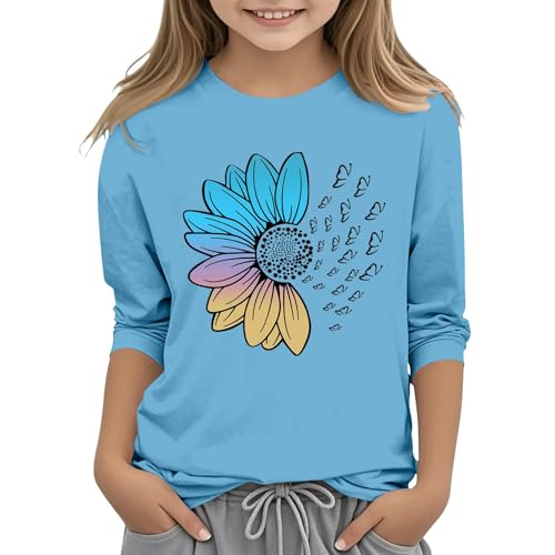 sfdgfhyf Children and Girls Casual Solid Color Round Neck Seven Cuff T Shirt Top 3 13 Years Long Sleeve Shirt