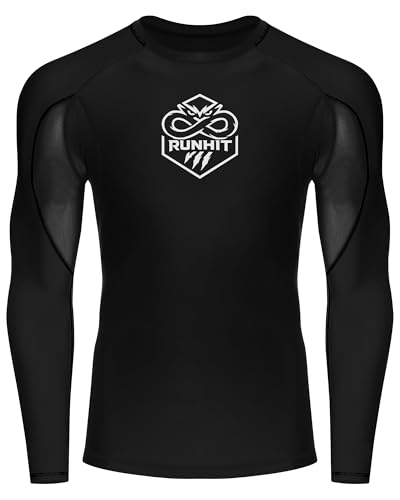 Runhit BJJ Rashguard for Men Jiu Jitsu Compression Shirts Long Sleeve MMA No GI Wrestling Grappling...