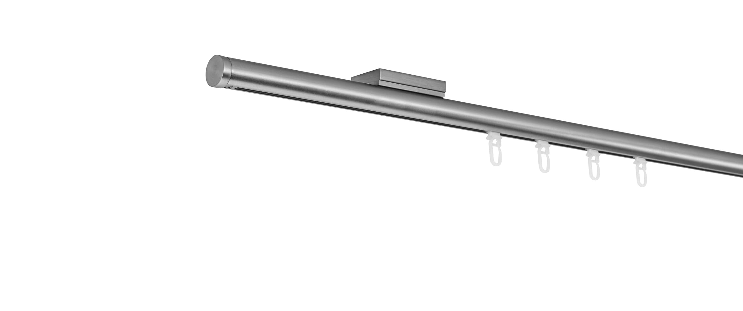 Gardinenstange auf Maß mit Endstück Match Innenlauf Ø 20mm 1-Lauf Deckenträger Slim Komplettset Edelstahl-Optik 390cm