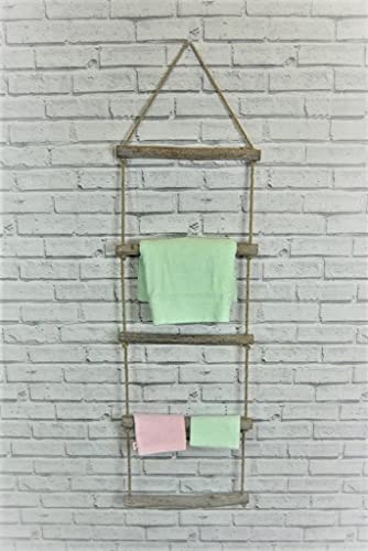 Bathroom Towel Rustic Rope Ladder Hanging Wall Towel Rail Rack Wood Rope