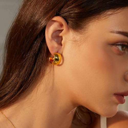 18K Gold Plated Hoop Earrings for Women Girls 14K Gold Plated Gold Earrings with 925 Sterling Silver Post Stud Earrings for Gifts4