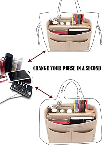LEXSION Felt Purse Insert Handbag Organizer Bag in Bag Organizer with HandlesHolder Beige Medium 8021