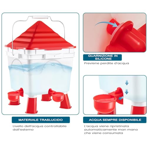 Easy Media set Mangiatoia 6 Kg e Abbeveratoio 8,5 L per Galline Polli Automatico, 4 porte, piedini, catene per appendere, antispreco, sistema a gravità - immagine 4