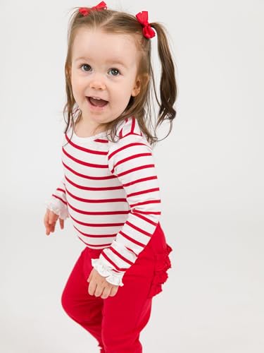 Image of RuffleButts Toddler Girl Merry & Bright Ruffle Leggings - Ankle Leggings | 75% Cotton 23% Spandex 2% Elastane, Breathable Lightweight, Elastic Waistband, Signature Rear Detail To 4T, Machine Washable