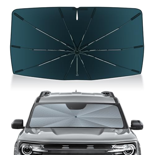 Image of Autorder Windshield Sun Shade Umbrella for 2021-2025 2026 Ford Bronco Sport Accessories,Upgraded Ice Crystal Material,Easy Setup Umbrella Sunshade for Car Windshield,100% Sun Blocking(Not for Bronco)