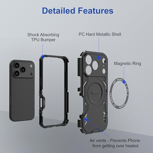 Image of amazon basics Back Case Cover for iPhone 17 Pro Max | Magnetic Case with Built-in Metal Ring | Supports Mag-Safe Charger, Wallet & Car Mount | Shockproof Hybrid PC + TPU | Black