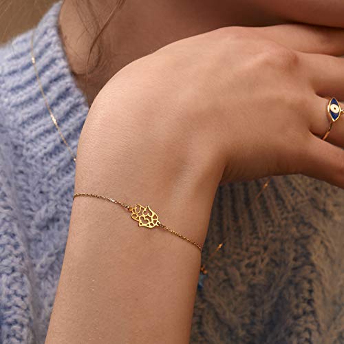 14K Solid Gold Hamsa Bracelet for Women | Protective Charm Bracelet | Dainty Gold Jewelry Gift2