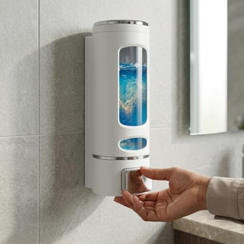 Image of ALTURAS Wall Mounted Liquid Soap Dispenser, ABS 400 ML, for Shampoo, Sanitizer and Gel Handwash Dispenser (White)