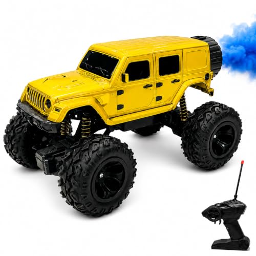 Image of Big Yellow Remote Control Car Toy | Thar Roxx | Smoke and LED Light | Monster Truck Remote Control 4x4 | Rechargeable Car | 2.4G Remote Control | High Speed |100m Range | Birthday Gift for Kids
