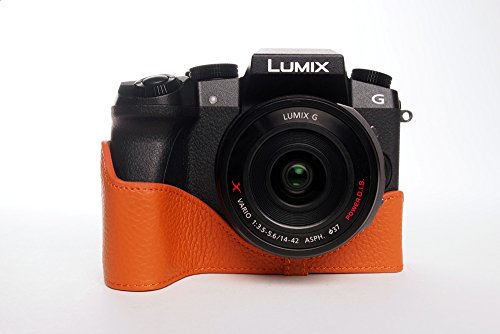 Demi-coque en cuir orange Panasonic G7 housse protection