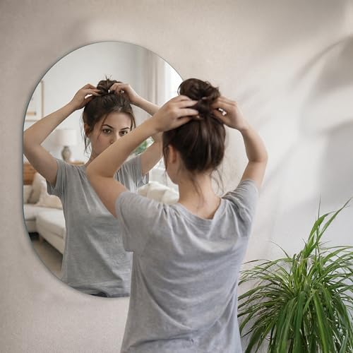 Image of Rousrie Frameless Wall Mirror for Bathroom, Glass, Modern, Clear, Rectangle, 60 x 45 Centimeters, Wall Mount (1, Capsule)