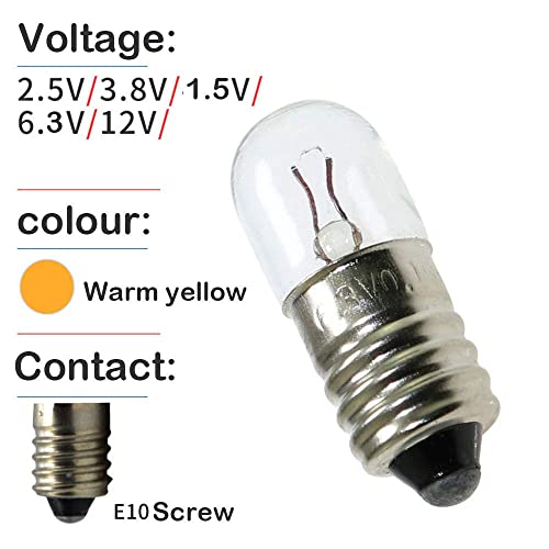 Meetoot Set Of 10Pcs Screw Mini Bulb 6.3V And 5Pcs E10 Mini Bulb Holder Black Plastic Pure Brass Lamp Bases Student Experiment Lighting Diy Accessories Screw Type Bulb Socket #TOP1
