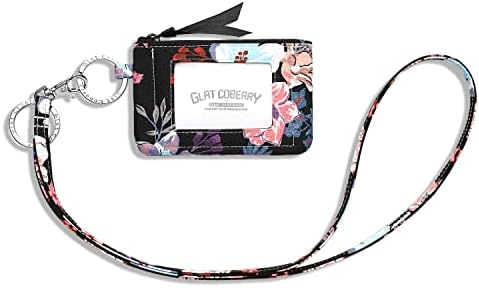 Zip ID Case Wallet with Lanyard, Cotton Coin Purse with Lanyard, ID Holder Lanyard Wallet for Women, Eris