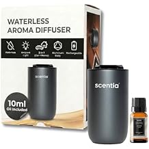 Scentia MiniPod Black Waterless Diffuser for Essential Oil, Smart Car Air Freshener with 3 Mist Levels & 3 LED Light Colors, Auto On/Off Rechargeable, Portable Scent Air Machine