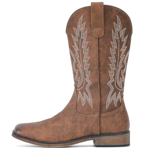 Image of IUV Cowboy Boots For Women Square Toe Wide Western Mid Calf Cowgirl Boots