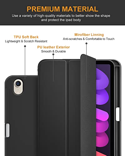 Dtto Case For Ipad Mini 6Th Generation 2021 With Pencil Holder, Slim Lightweight Magnetic Smart Cover, Auto Wake/Sleep For Ipad Mini 6Th Generation, 8.3 Inch Black #TOP6