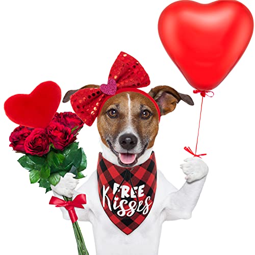 ZEEMIAS-Valentines-Day-Dog-Costume-Set-Red-Cute-Plaid-Dog-Bandana-Bow-Tie-Bling-Dog-Headband-Plush-Heart-Dog-Toy-for-Holiday-Party-Valentines-Day-Accessories