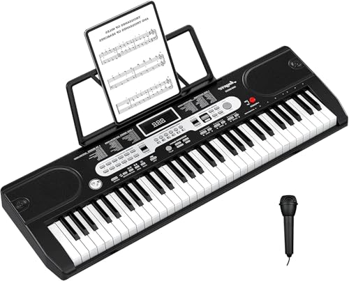 Senfot Teclado Piano de 61 teclas, teclado de piano eléctrico portátil, con auriculares y micrófono, bolsa de transporte para un fácil transporte, perfecto para principiantes y regalo, sin soporte