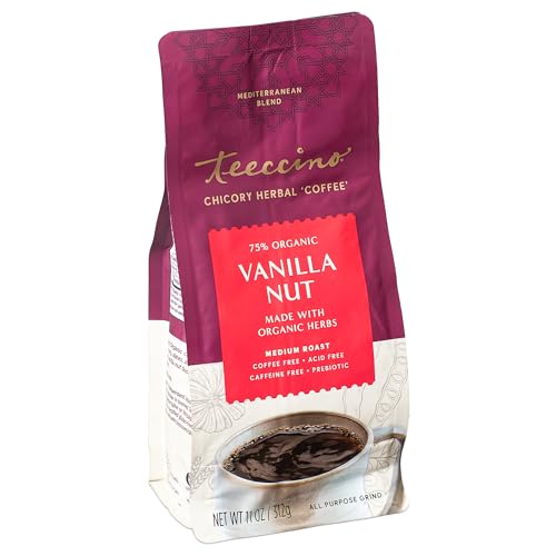 Teeccino Vanilla Nut Chicory Coffee Alternative - 11 Ounce - Ground Herbal Coffee That’s Prebiotic, Caffeine Free & Acid Free, Medium Roast