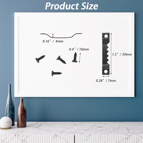 Image of 50 Small Sawtooth Picture Frame Hangers with Screws, Reliable Steel Hardware for Hanging Paintings, Photos, Clocks, and Art - Strong, Simple Installation, and Perfect for Versatile Home Use (Black)