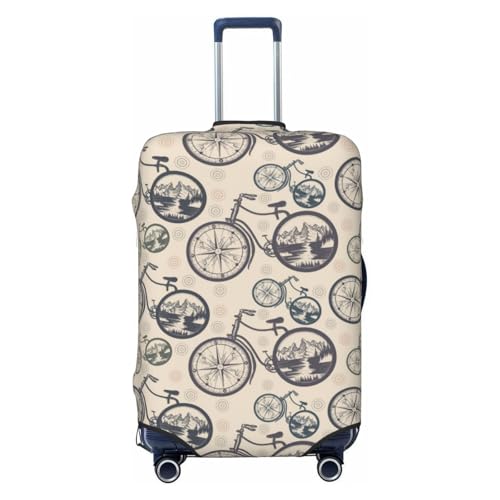 VOSERY Travel Luggage Cover - Compass And Mountains In Bicycle Wheels Washable Suitcase Covers Protector Fits 18-32 Inch Luggage