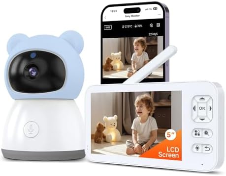Smart WiFi 2K Baby Monitor with 5" Color Display,Night Vision,Remote Pan Tilt Zoom,Cry & Motion Detection,Temp & Humidity Sensor,APP Control image 2
