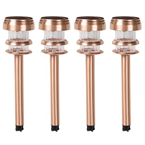Solar Powered Lights (Set Of 4)- Led Outdoor Stake Spotlight Fixture For Gardens, Pathways, And Patios By Pure Garden-Copper #TOP3