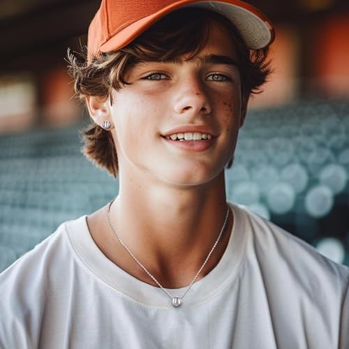 ChicSilver 925 Sterling Silver Baseball Necklaces for Women Men 3D Sports Jewelry for Baseball Lover Sport Fans (With Gift Box)3