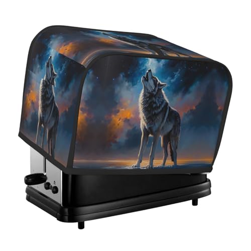 Lonely Night Sky Wolf Housse pour grille-pain à 2 tranches, avec poches pour cuisine, housse pour petits appareils électroménagers et protection contre les empreintes digitales, lavable en machine
