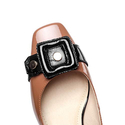 Tinacus Women's Patent Leather Handmade Mid Chunky Heel Classic Square Toe Slip On Graceful Pump Shoes (A-Brown, Us7) #TOP3