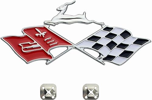 Image of 2Pcs Metal Impala SS Emblems Rear Side Crossed Flags Badge Replacement for 61-62 Chevrolet Chevy Impala 3780964 (Chrome /Red)