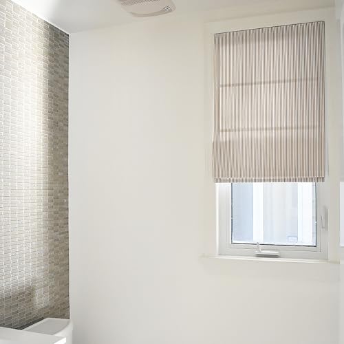 Image of TWOPAGES No Drill Cordless Farmhouse Ticking Stripe Roman Shades Roman Blinds for Windows, Custom Made Light Filtering Blackout Blinds Shades for French Door, Khaki Pinstripe, 1 Piece
